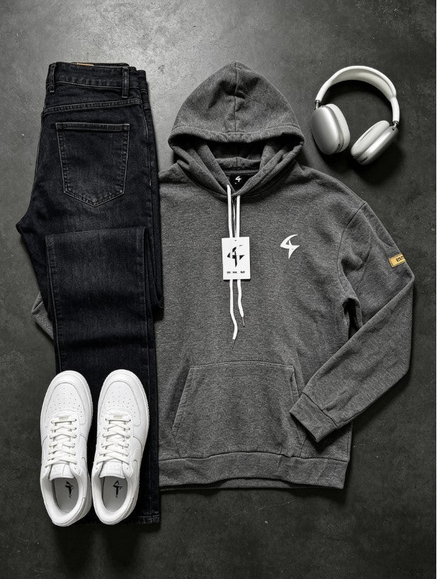 Men's grey performance hoodie for gym, sports and everyday wear