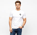 Close-up of men's white performance t-shirt fabric