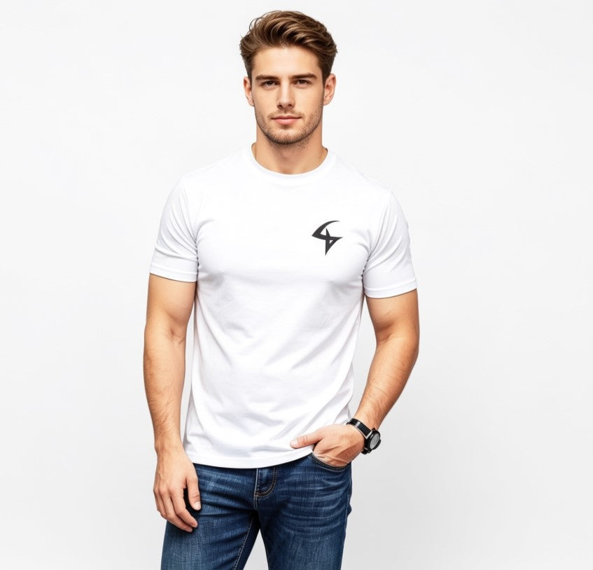 Close-up of men's white performance t-shirt fabric